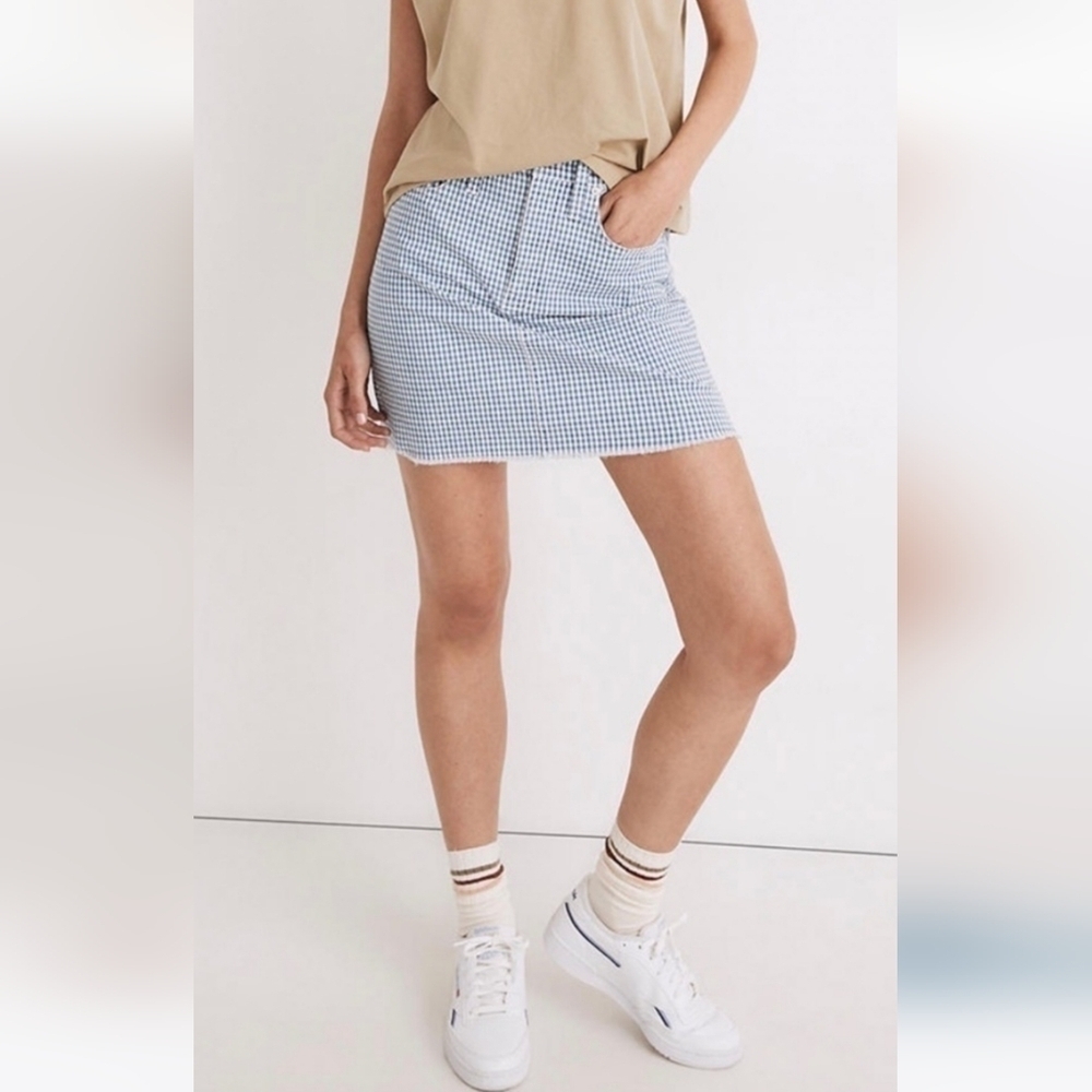 NWT Madewell Stretch Straight gingham denim skirt SIZE 25